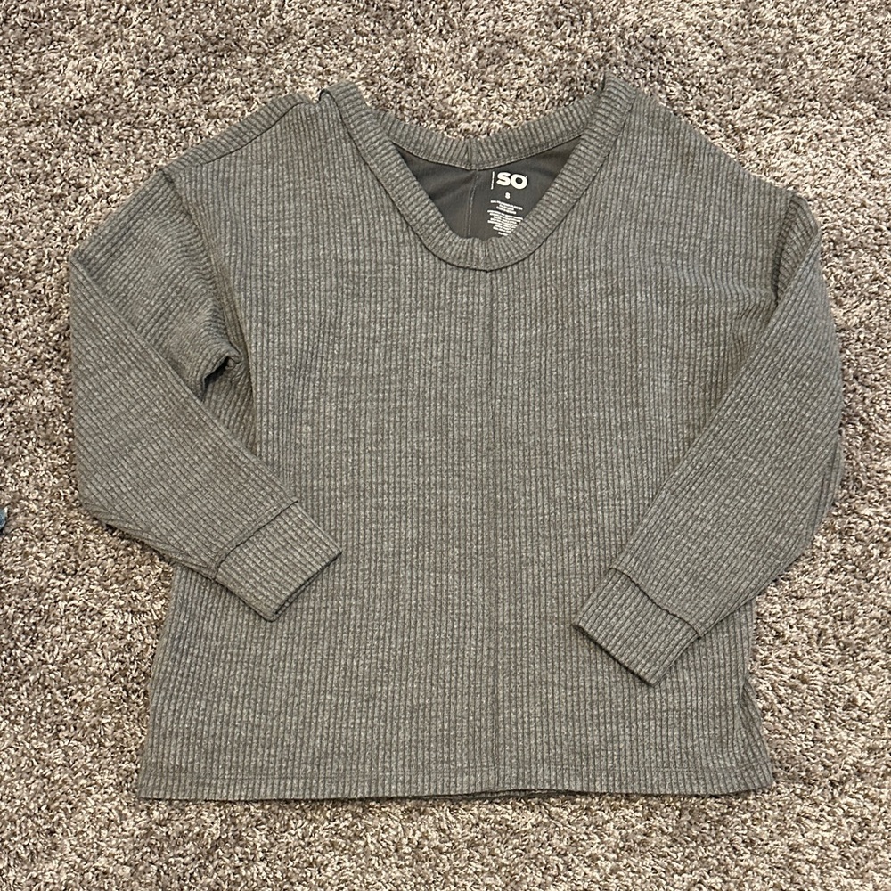 SO Women's Charcoal Ribbed Long Sleeve